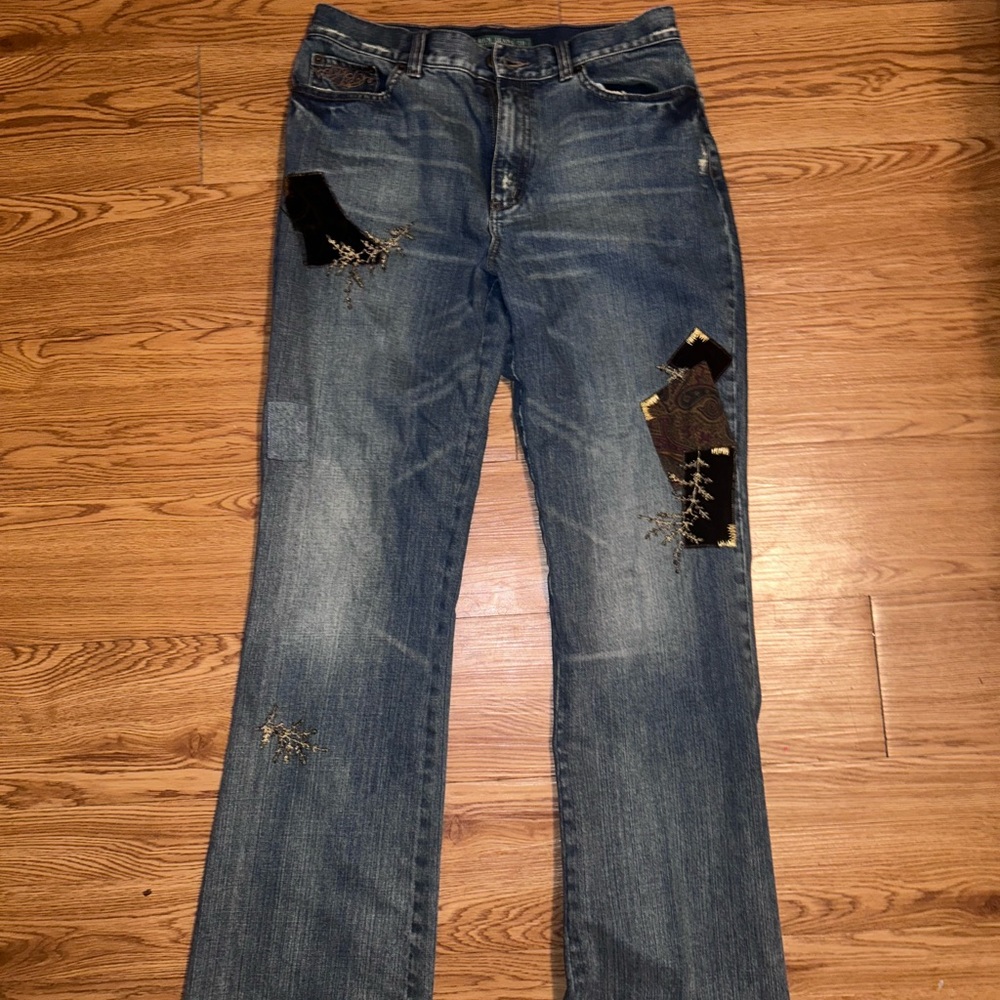 Polo Ralph Lauren Distressed Patchwork Blue Jeans